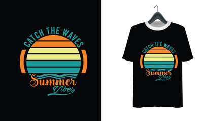 Summer beach and sunset Vector graphic for t shirt design