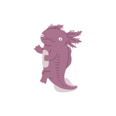 Cute purple axolotl going like robot flat style, vector illustration