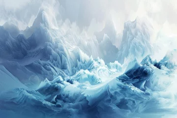 Foto op Canvas Fantasy arctic mountain landscape art - A breathtaking fantasy digital painting of a serene arctic mountain landscape with intricate detail and soft tones © Mickey