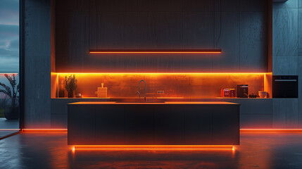 Obraz premium Modern kitchen interior. AI generated art illustration.