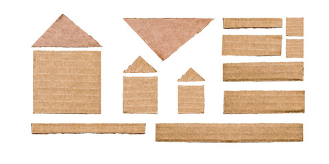 Cut out cardboard set of layouts. Blank tag for showing price or discount, isolated on white. Cardboard mockup set.