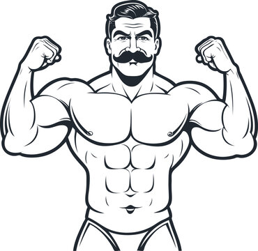recommend clip art: Retro bodybuilder with mustache, vector illustration