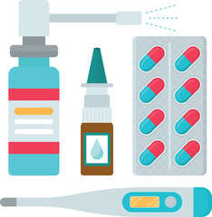Medicine, pharmacy, hospital mini set of drugs Medication, pharmaceutics concept. Vector illustration