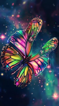 A vibrant purple butterfly, a vital pollinator and beautiful arthropod, gracefully soars in the sky among pink and violet petals