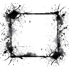 Ink monochrome illustration of distressed grunge splattered paint dripping frame border square shape image ornament decoration