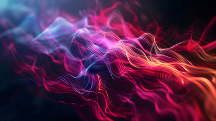 Generate an abstract illustration of colorful radio frequency waves pulsating against a dark background."
