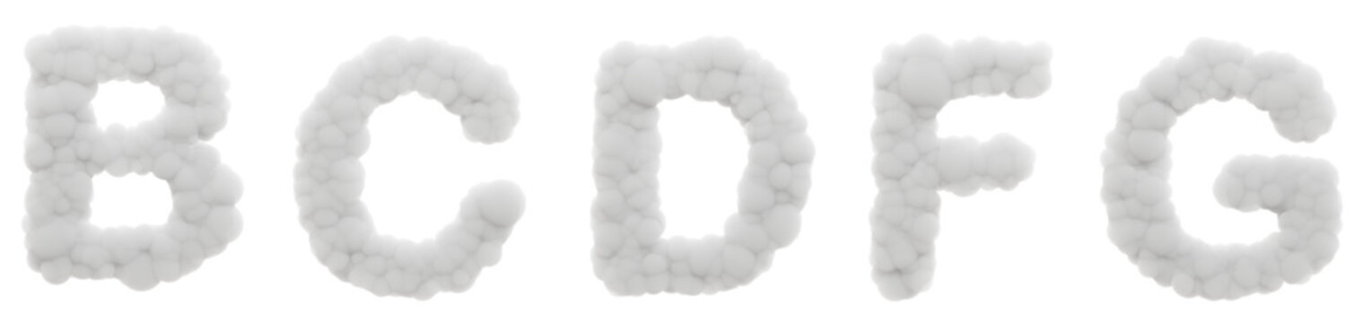Blowing in the Breeze: Group letters (B, C, D, F, G) conjure images of fluffy cotton sculpted by the wind. Imagine these 3D letters dancing in the air, playful and full of movement