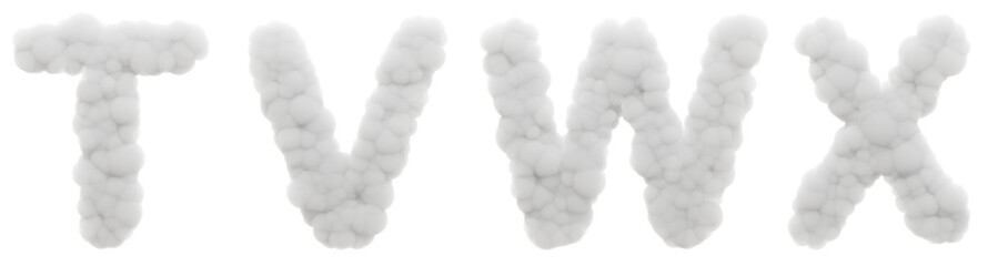 Dynamic Touches: Group  consonants (T, V, W, X) add a touch of dynamism to the scene. Picture these 3D letters as fluffy cotton formations, twisting and turning with energy.