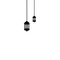 Simple hanging Arabic traditional Ramadan Kareem lantern. Eid Fitr or Adha Mubarak lamp Greeting Banner card Outline line icon Vector Illustration