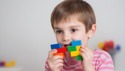 little child playing with blocks