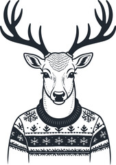 Deer wearing a sweater, vector illustration - 745875942
