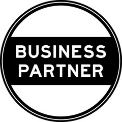 Black color round seal sticker in word business partner on white background