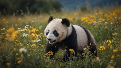 panda eating grass