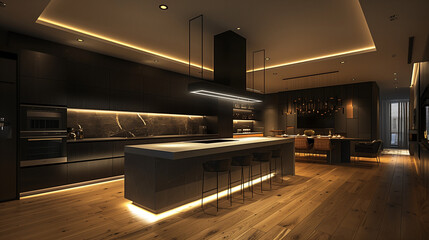 Modern kitchen interior. AI generated art illustration.