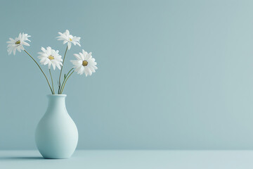 Minimalist White Daisy on Pastel Blue - Home Decor Concept