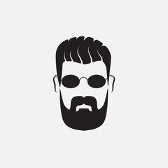 Set of bearded men silhouette faces hipster style with different haircuts. Long beard with facial hair man. Handsome man symbolizes the icons. Vector illustration