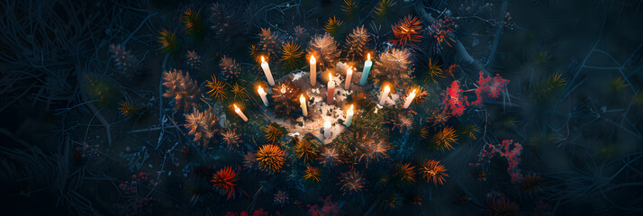 Fototapeta na wymiar a photo, of a birthday cake with candlesg trees