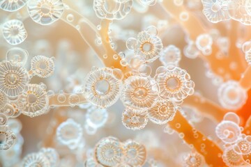  intricate fungal spores under a microscope showcasing delicate structures and natural patterns - obrazy, fototapety, plakaty
