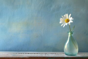 Minimalist White Daisy on Pastel Blue - Home Decor Concept
