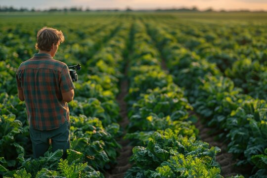 Young Boy Photographing Agricultural Field