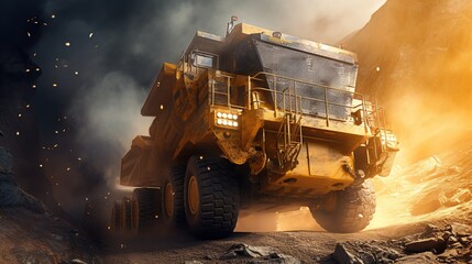 Mining truck transporting minerals, heavy-duty vehicle designed for hauling extracted ores and other valuable resources from mining sites