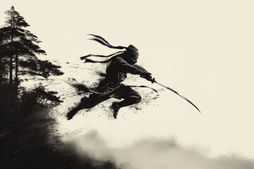 Ninja jumping with sword