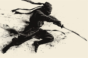 Ninja jumping with sword