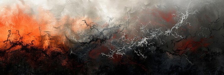 Mystical Smoke and Fire Abstract Art - A nebulous blend of smoke and fire colors creating a scene of chaos and beauty
