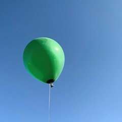 Fototapeta premium A green balloon floating against a clear blue sky lightness and freedom
