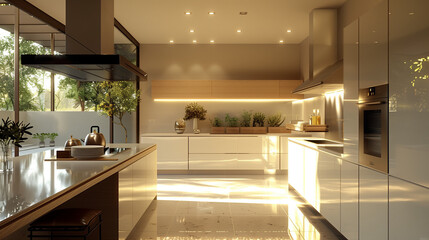 Fototapeta na wymiar Modern kitchen interior. AI generated art illustration.