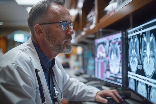 Senior Radiologist Analyzing Brain Scans