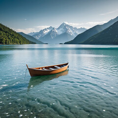 boat on the lake, colorful landscape, scene