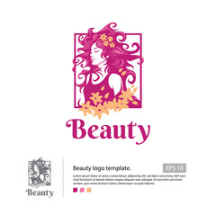 Beauty logo template with a girl shaped by negative space and with a hair silhouette for your make up product.
