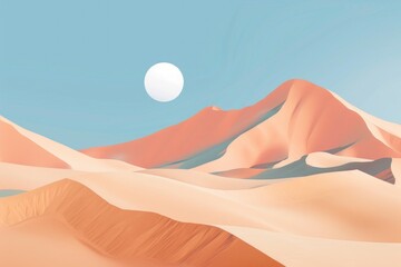 watercolor of Desert landscape with sand dunes and clear blue sky minimalistic nature scenery