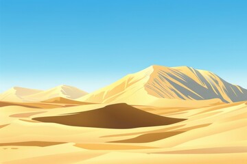 Fototapeta na wymiar watercolor of Desert landscape with sand dunes and clear blue sky minimalistic nature scenery