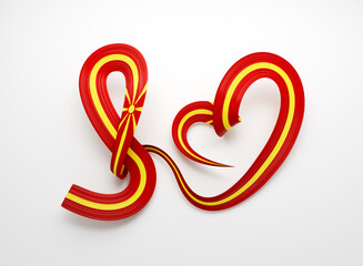 3d Flag Of North Macedonia Heart Shape Wavy Awareness Ribbon Flag White Background 3d Illustration