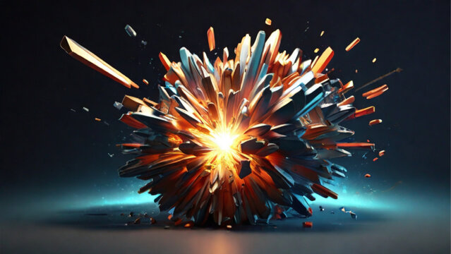 3d explosion with light background. Generative AI.