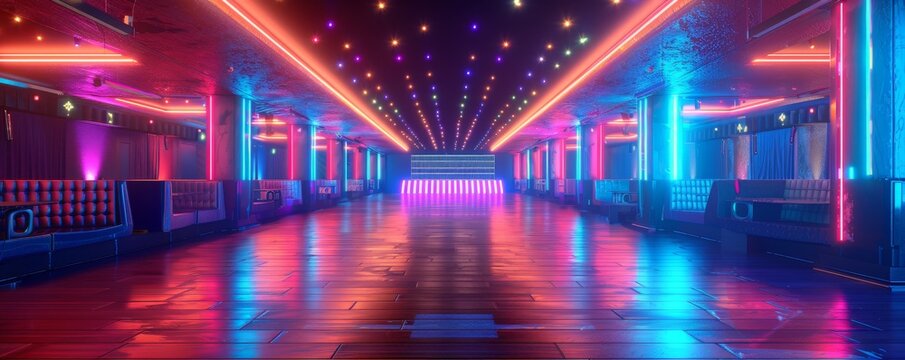 Nostalgic roller skating rink disco lights dreamy 80s aesthetic