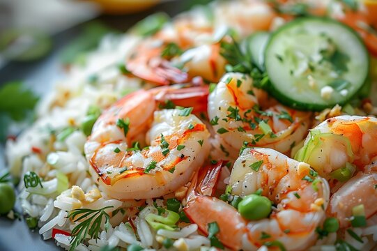 Savory Shrimp Rice Dish with Fresh Vegetables Ai generated