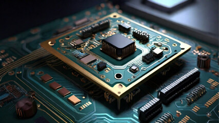 Fototapeta na wymiar AI circuit board technology system. Generative AI.