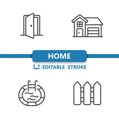 Home Icons. Door, House, Swimming Pool, Fence, Real Estate Icon