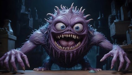 The stop-motion animation of the germ monster is a true work of art, brought to life by the skilled hands of a master animator. Its jagged edges and grotesque features are captured in exquisite detail - obrazy, fototapety, plakaty