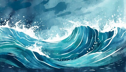 Mer bleue avec vagues. Image vectorielle arrière-plan à l'aquarelle pour la conception
