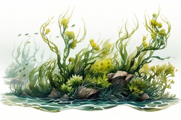 Underwater Scene With Seaweed and Rocks Generative AI