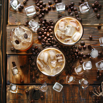 Ice coffees top view 