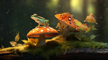 Foto op Canvas Butterfly sitting on a frog on a wild mushroom. © Aliza