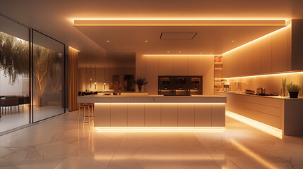 Modern kitchen interior. AI generated art illustration.	