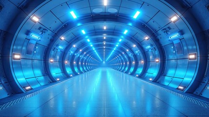 Futuristic Blue Tunnel Illuminated by Radiant Lights
