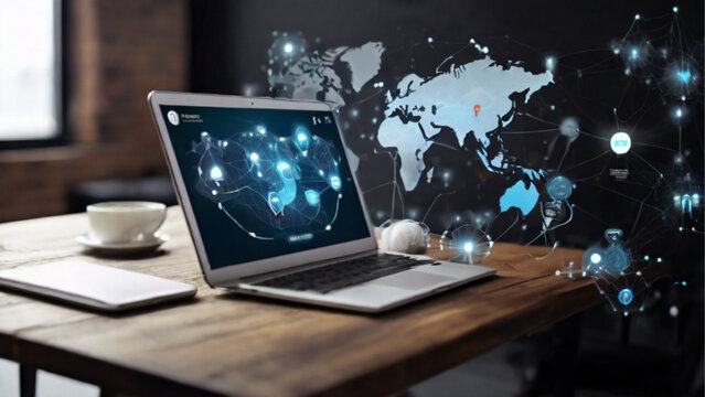 Global business internet network connection IoT Internet of Things business intelligence concept. Generative AI.