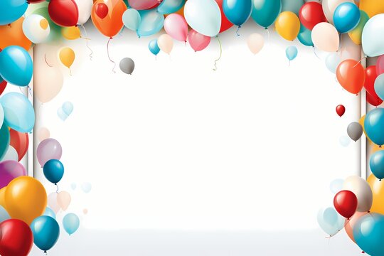 An HD snapshot showcases balloons of all sizes forming a lively border around an empty birthday frame, capturing the anticipation of a joyous photographic celebration.